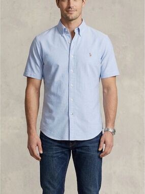 RALPH LAUREN BLAKE CLASSIC FIT CHAMBRAY SHIRT BLUE SHORT SLEEVE PONY LOGO SIZE L